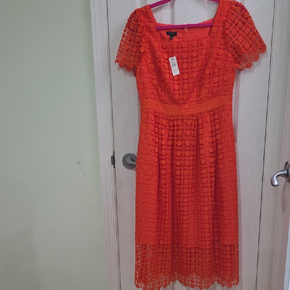 Talbots Vibrant Orange Lace Midi Dress